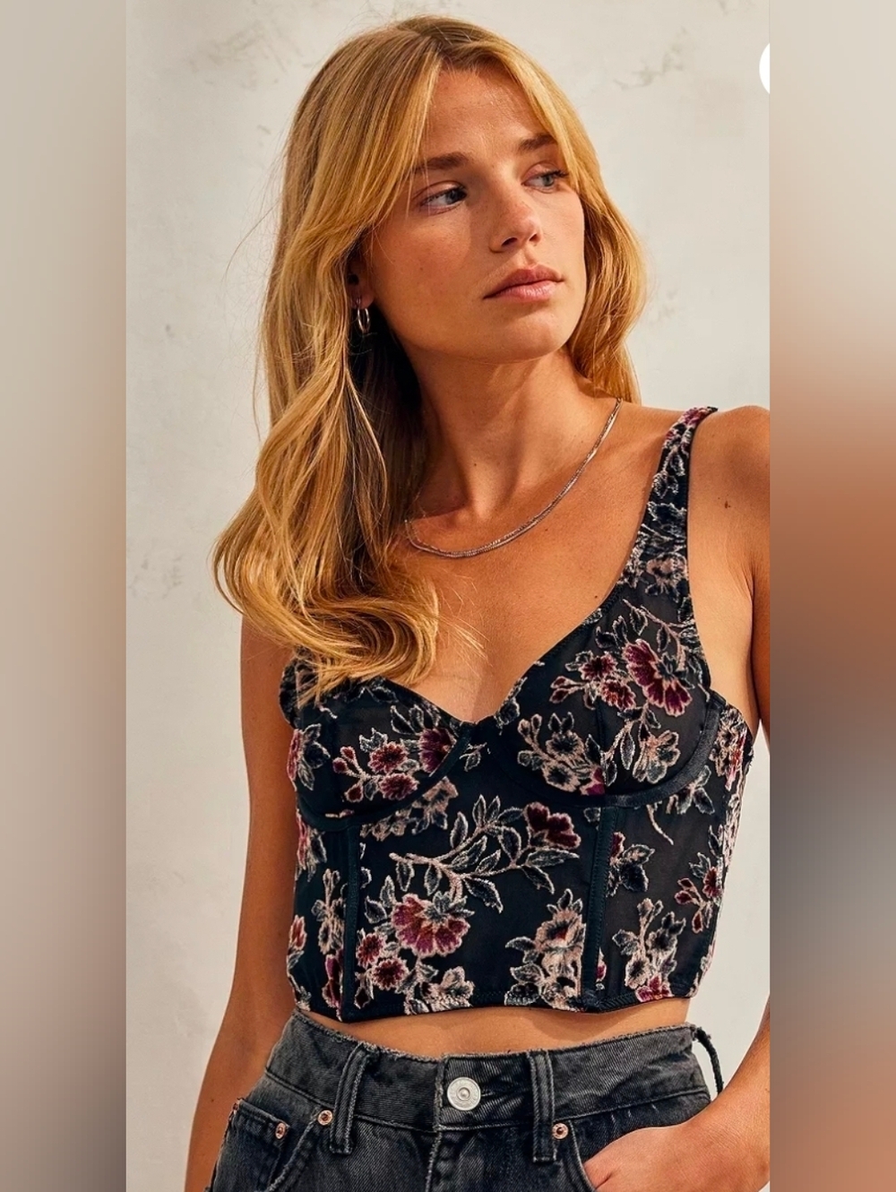 Urban Outfitters Bella Floral Burn Out Mesh Corset Top